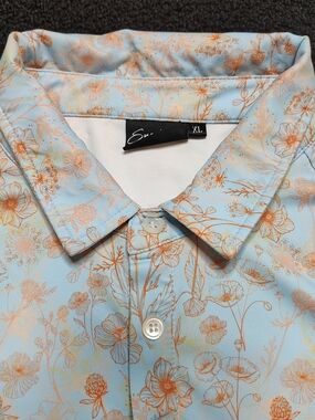 Sunday Swagger Blue Golf Polo  Spring Floral Print Performance Stretch Mens XL